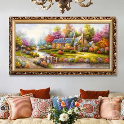 聚寶盆山水畫田園風景掛畫歐式客廳裝飾畫沙發背景墻油畫招財壁畫